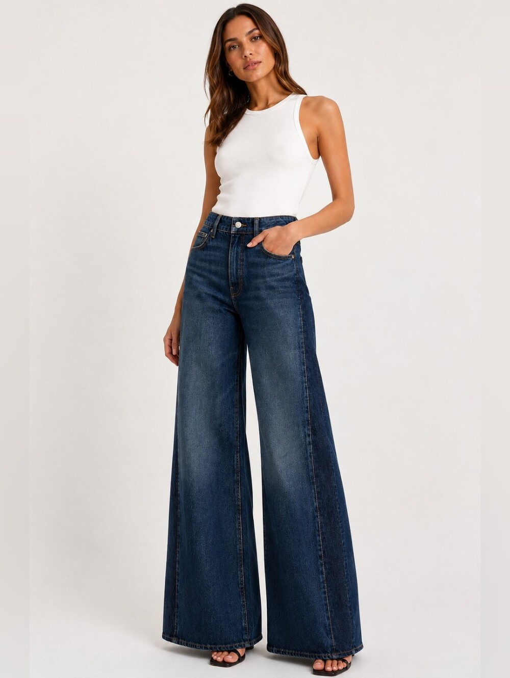 NWT Good American Pleated Wide Leg Tux Dark Wash High Rise Jeans Size 4, 27 Long